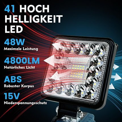 Die Arbeitsleuchte liefern laut Hersteller bis zu 4.800 Lumen helles, natürliches Licht.