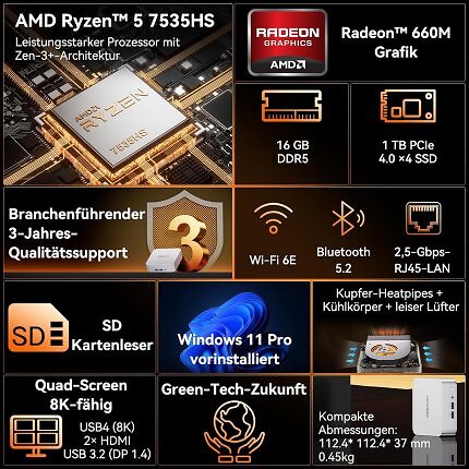 Geekom A7 kommt mit etlichen Features daher und ist aktuell 25 % günstiger mit dem Rabattcode <strong>'GMA725FF'.</strong>