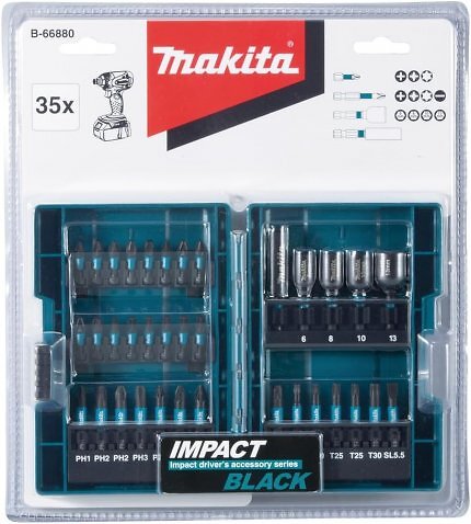 Dank Bithalter zum manuellen Schrauben, aber auch für gängige Akkuschrauber geeignet: Makita Bit-Set B-66880.