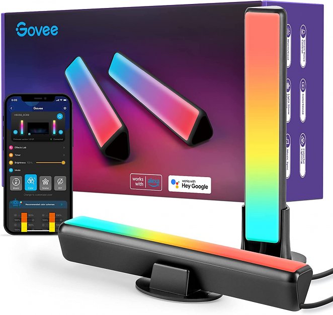 Govee Smart LED Lightbar, LED TV Hintergrundbeleuchtung funktioniert mit Alexa und Google Assistant, RGBICWW WiFi Gaming Licht Sync mit Musik, LED Light Bar für Gaming, PC, Fernseher Deko