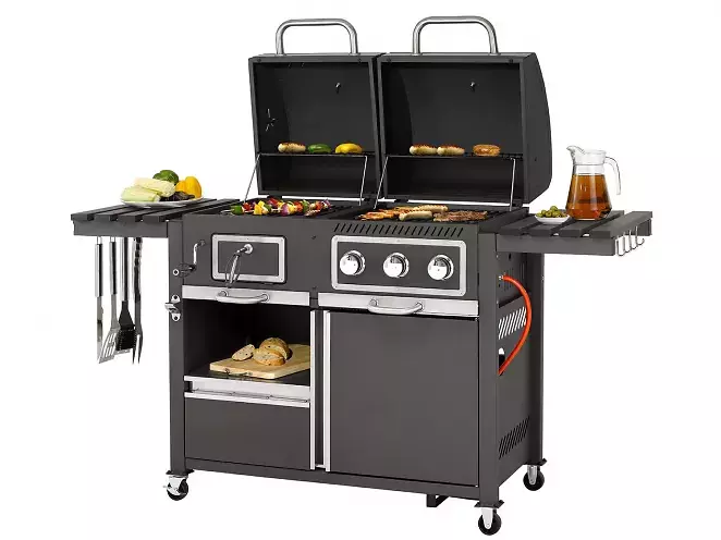tepro Kohle-Gas-Grill Toronto Kombi, 8,7 kW Leistung, 3 Edelstahlbrenner, 2 Ablagen