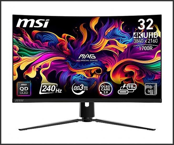 MSI MPG 321CURXDE QD-OLED 32 Zoll UHD 4K Gaming Monitor (0,03 ms Reaktionszeit, 240 Hz)