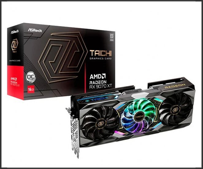 ASRock Radeon RX 9070 XT Taichi OC 16GB, Grafikkarte (schwarz, RDNA4, GDDR6, 3x DisplayPort, 1x HDMI 2.1)