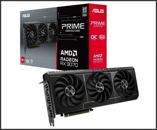 ASUS Radeon RX 9070 PRIME GAMING OC, Grafikkarte (grau, RDNA4, GDDR6, 3x DisplayPort, 1x HDMI)