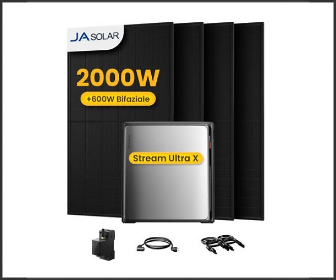 EcoFlow Stream Ultra X, All-in-One Speicher für Balkonkraftwerke, mit 4 x 500 JA Solar Bifaziale Solarmodule, by Powerness