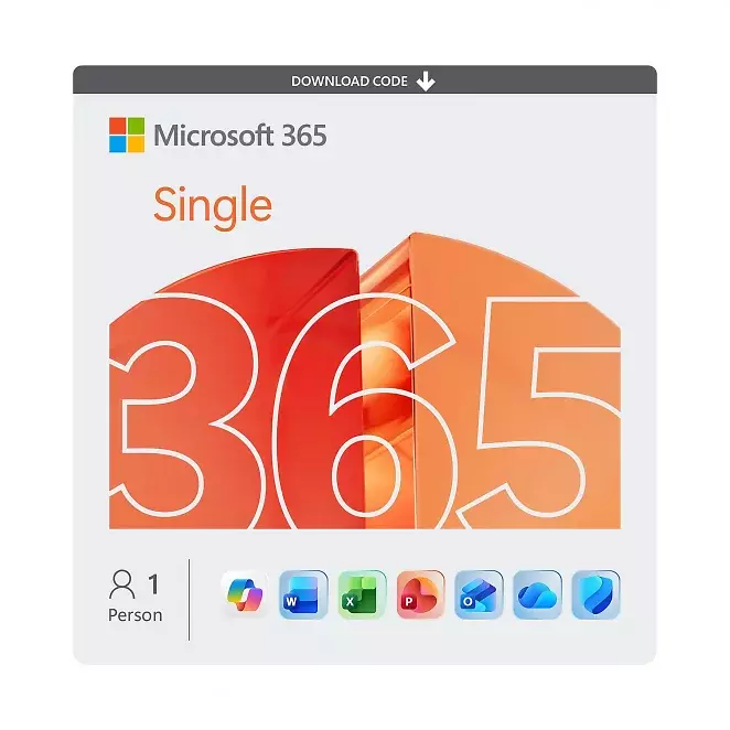 Microsoft 365 Single, 12 Monate für 1 Nutzer (5 Geräte), 1 TB Cloudspeicher, Download Code