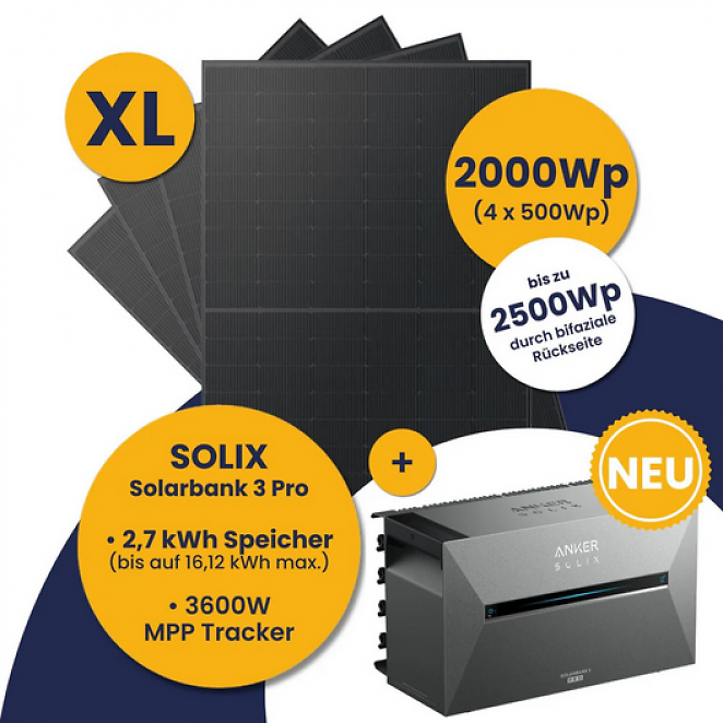 Deal: Kleines Kraftwerk XL 2000Wp Quattro mit optionaler Halterung und Anker Solarbank 3 E2700 Pro