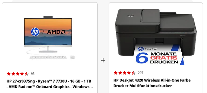 HP 27-cr0375ng - Ryzen™ 7 7730U 16 GB 1 TB Windows 11 Home - gratis dazu: HP Multifunktionsdrucker