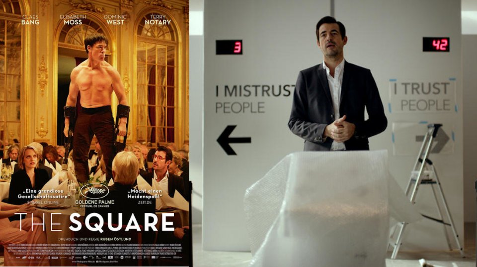 Kinoplakat und Szenenbild zu 'The Square'