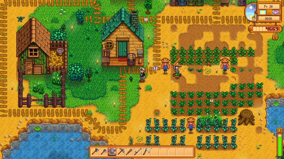 Im Koop-Modus können bis zu vier Spielfiguren gemeinsam auf einer Farm leben.