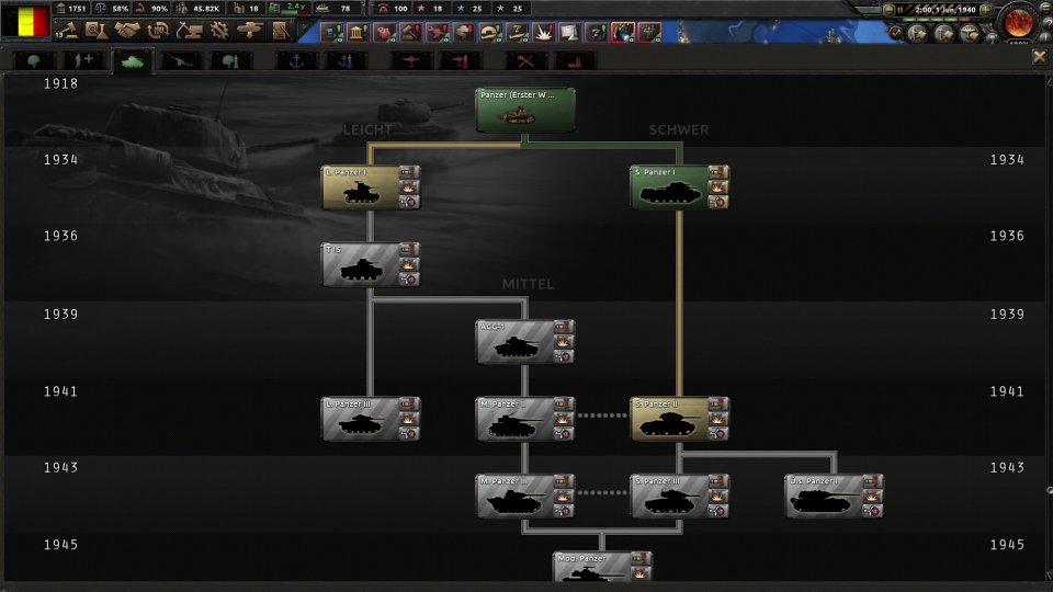 Mit Hearts of Iron 4 gestaltete Entwicklr Paradox Interactive die Technologiebäume endlich schön übersichtlich und sauber sortiert.<br> &nbsp; (1)