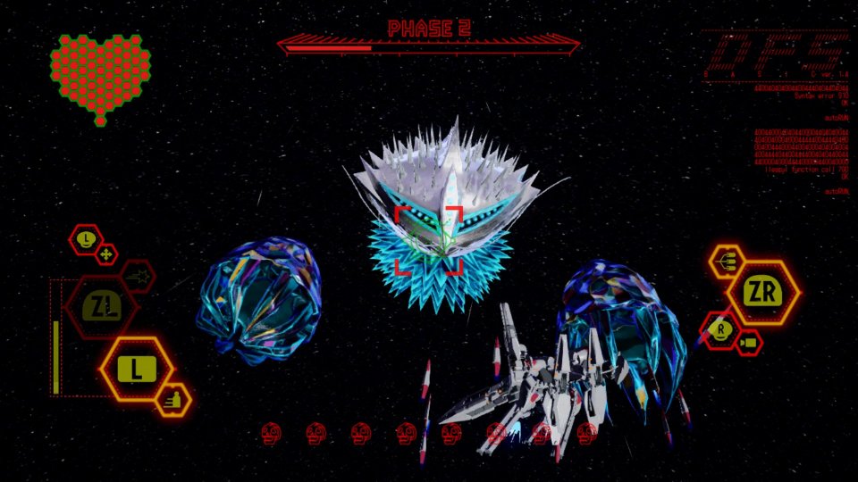 Auch im Weltall müssen wir die Erde vor fiesen Alien verteidigen. Im Full Armor Mode schießen wir Laserstrahl und Raketensalven auf Schwachpunkte.