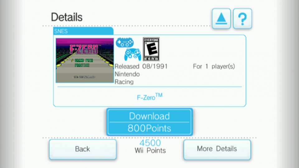 Schon früh in der Konzeptphase stand fest, dass auch ältere Titel eine Rolle auf der Nintendo Wii spielen sollten. Mit der Virtual Console ließen sich Klassiker wie das SNES-Rennspiel F-Zero in einer emulierten Fassung an der Wii spielen.