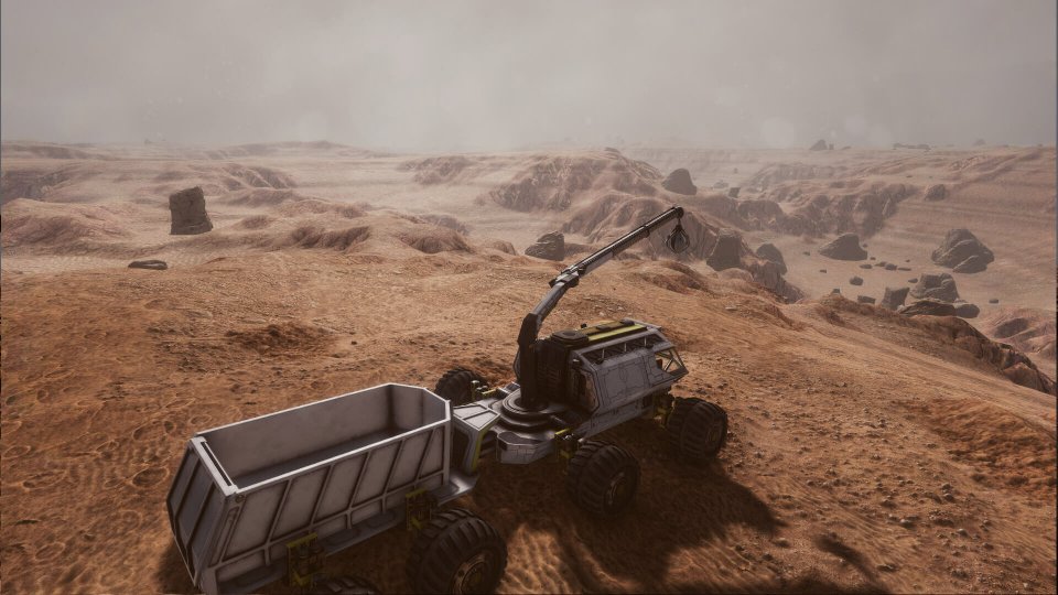 Ein Mars-Rover fährt über sandiges Gebiet