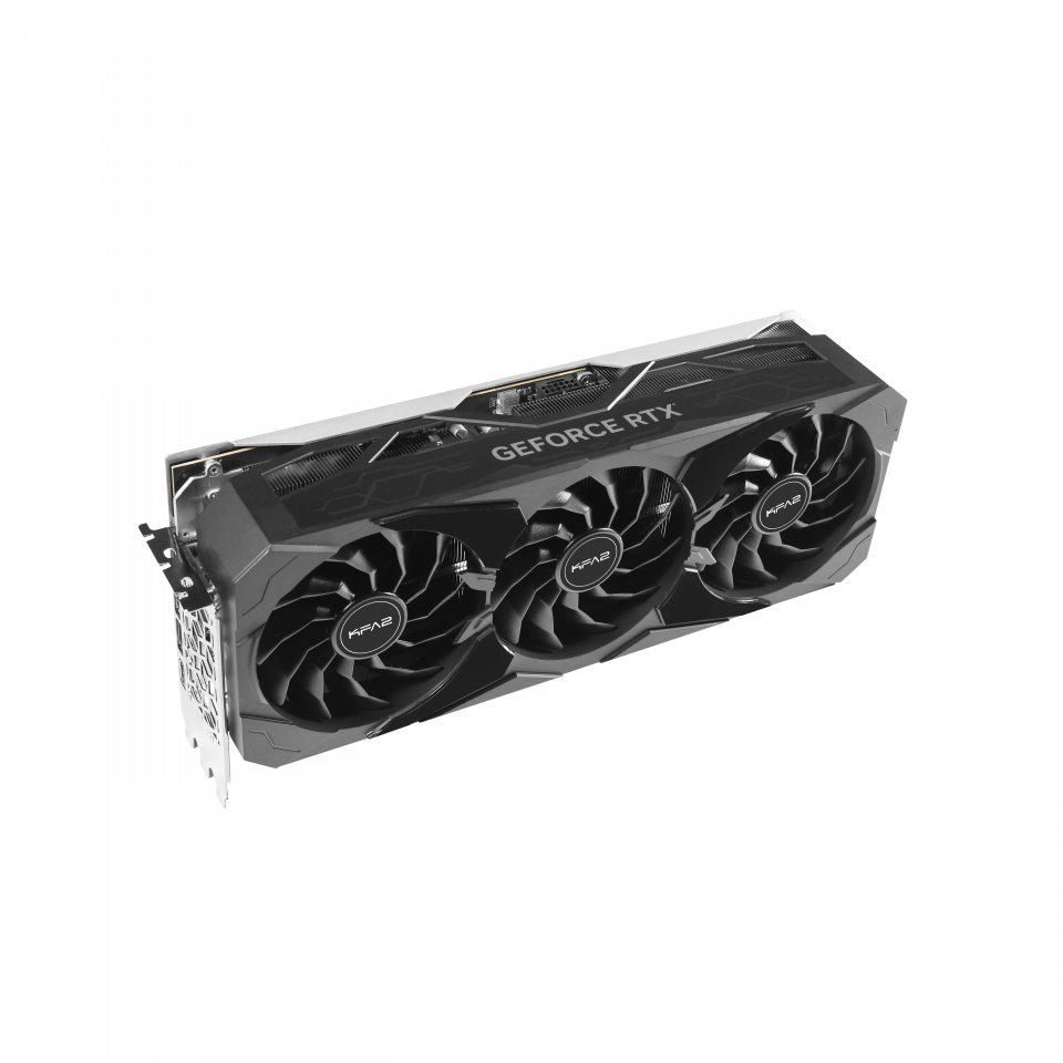 Mit über 36 Zentimetern aktuell die längste Grafikkarte auf dem Markt: KFA GeForce RTX 4090 SG mit einem besonders üppigen Custom.Kühler.