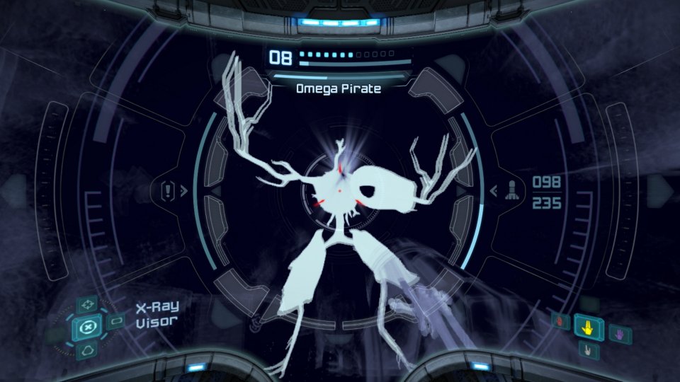 Sobald sich der Omega Pirate unsichtbar macht, aktiviert euren X-Ray Visor und greift das Vieh mit Super Missiles an!