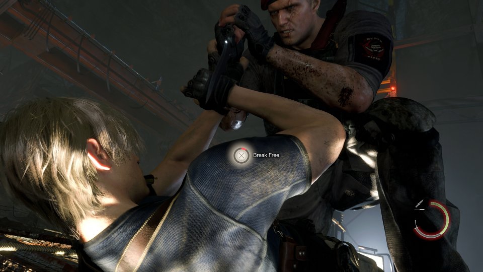 Leon wird von Krauser mit einem Messer angegriffen.