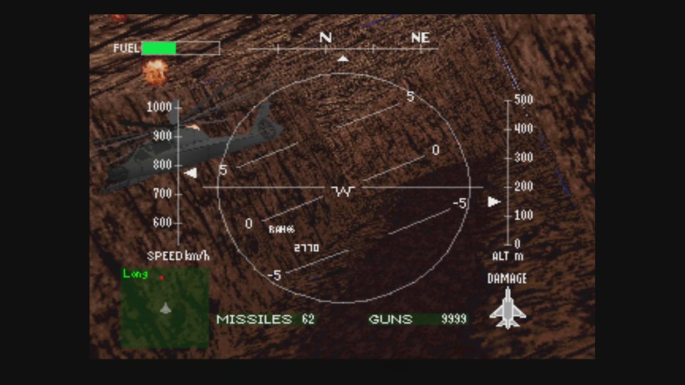 Spieler kämpft in Canyon gegen Hubschrauber