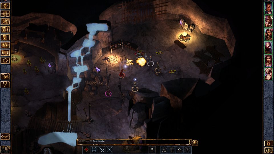 Die Heldengruppe kämpft in einer Höhle mit Goblins.