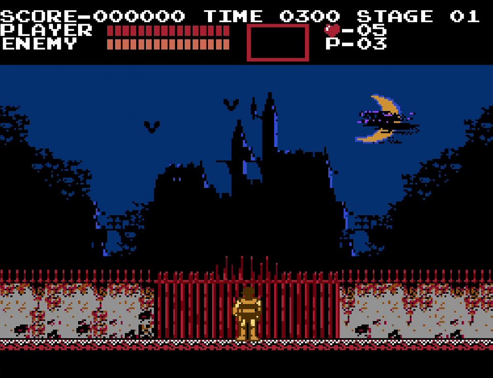 Der Anfang von Castlevania auf dem NES, bei dem Simon Belmont das Schlossgelände betritt