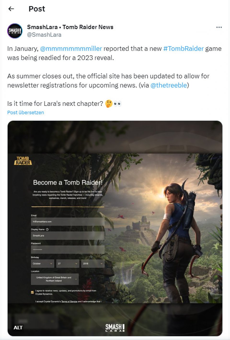 "Become a Tomb Raider" Newsletter