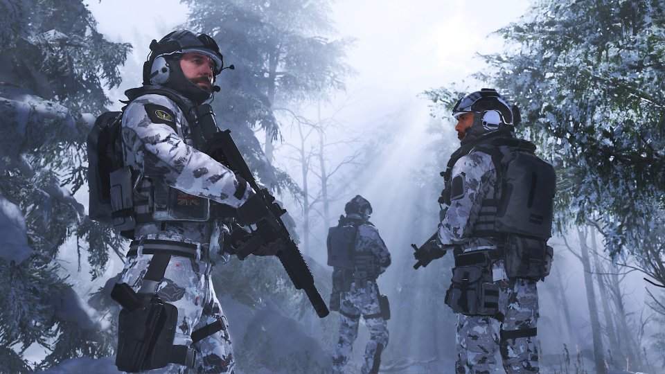Captain Price und sein Team stehen in einem Schneegebiet