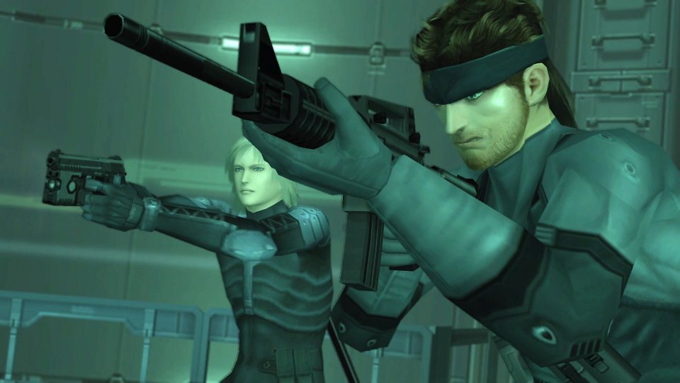 Snake und Raiden zücken ihre Waffen.