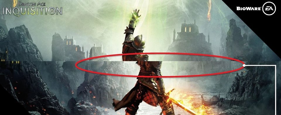 Momentaufnahme aus einem Spiel, welche eine deutliche Verschiebung des Bildes ab der Mitte zeigt - ein sogenanntes Tearing.