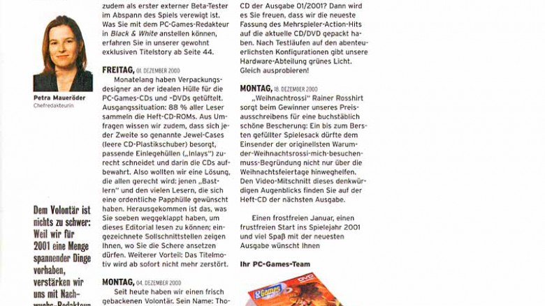 Thomas Weiß: Vorstellung im Editorial von PC Games 1/2001. (1)