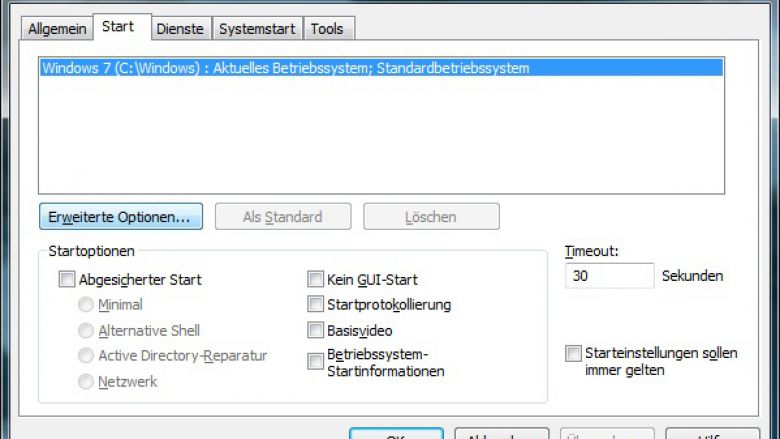 In diesem Fenster müsst ihr "Erweiterte Optionen" wählen. Dann geht es weiter zum nächsten Fenster.