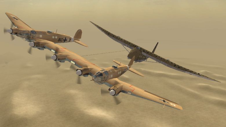 He 111Z mit schwerem Segelflugzeug im Schlepp.