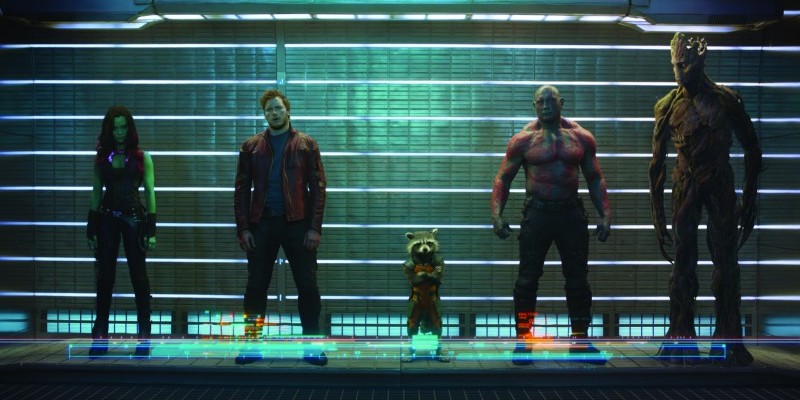 Fünf Knastbrüder, ein Team: Gamora, Star-Lord, Rocket, Drax und Groot (von links nach rechts)