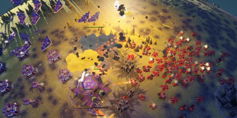 Die Schlachten in Planetary Annihilation laufen schnell ab. Etwas zu schnell, weil die Einheiten kaum Treffer aushalten.