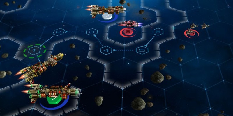 Die rundenbasierten Weltraumgefechte werden auf einem relativ großen Hex-Schlachtfeld ausgetragen. Dabei wird angezeigt, welche Optionen euch noch in der aktuellen Runde zur Verfügung stehen.