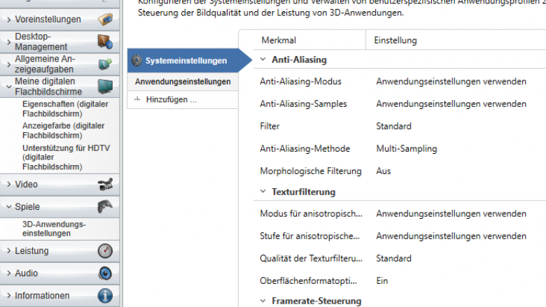 Grafiktreibermenü Catalyst Control Center von AMD