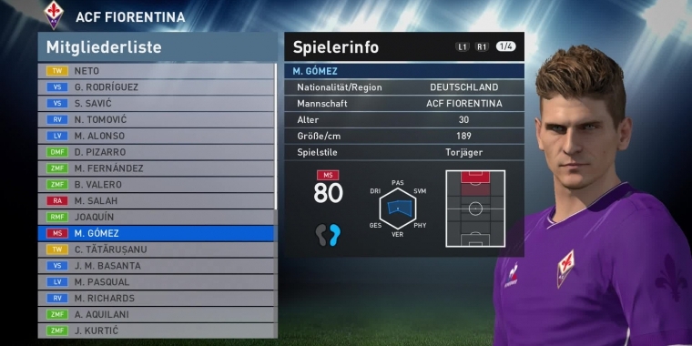 In PES 2016 Spieler vor dem Kaderupdate des Datenpaketes retten und sichern - Auch Mario Gomez könnte durch das Update aus dem Spiel fliegen