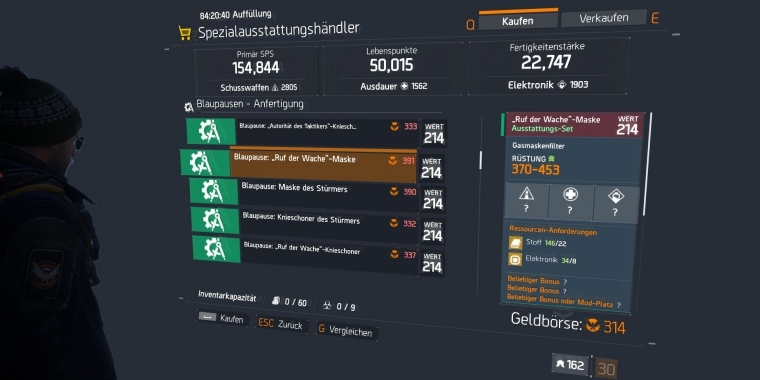 Überblick zu Blaupausen zum Herstellen von Rüstungsteilen in The Division.