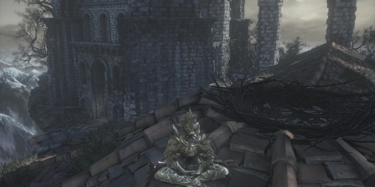 Dark Souls 3-Spieler neben dem Krähennest am Feuerband-Schrein.
