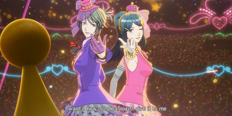 Was wäre ein JRPG über die japanische Pop-Idol-Industrie ohne stylishe Musikvideos
im Anime-Stil? Einen gewissen Grad an Kitsch muss man aber abkönnen.