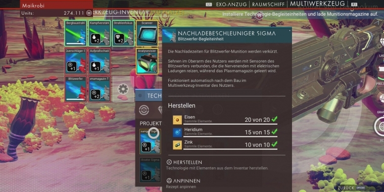 No Man's Sky - Multiwerkzeug optimal mit neuen Technologien verbessern - Platziert die passenden Upgrades immer nebeneinander!