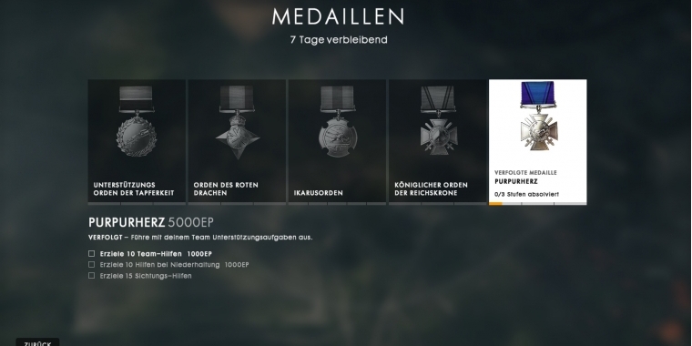 Battlefield 1: Ihr solltet immer eine Medaille verfolgen und die Aufgaben erfüllen. Das bringt erheblichen Erfahrungszuwachs.