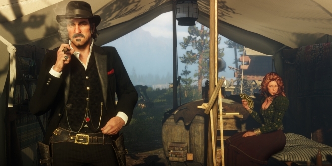 Dutch Van Der Linde in seinem Zelt in Red Dead Redemption 2.