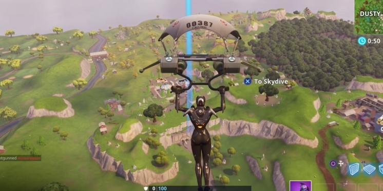 Absprung aus dem Battle Bus in Fortnite