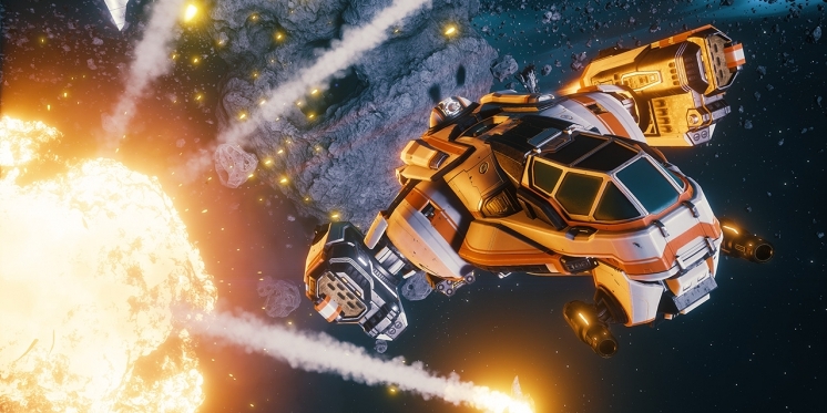 Im Weltraum-Abenteuer Everspace auf der Switch bereist ihr aus der Cockpit-Sicht die Galaxie. Euer Raumschiff könnt ihr mit verschiedenen Waffen be­stücken, die ihr als Belohnung für erfüllte Aufgaben erhaltet oder während eures Abenteuers findet. Beim Bildschirmtod verliert ihr das alles aber wieder.
