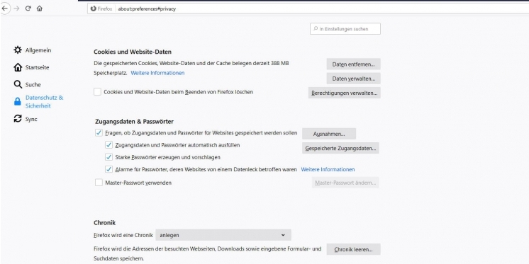 Die erweiterten Optionen zum Löschen des Verlaufes bei Mozilla Firefox