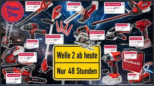 Welle 2 mit neuen Prime Day Deals: Einhell Trimmer für 34 €, Heckenschere 48, Multischleifer 29, Akkuschrauber, Koffer uvm.
